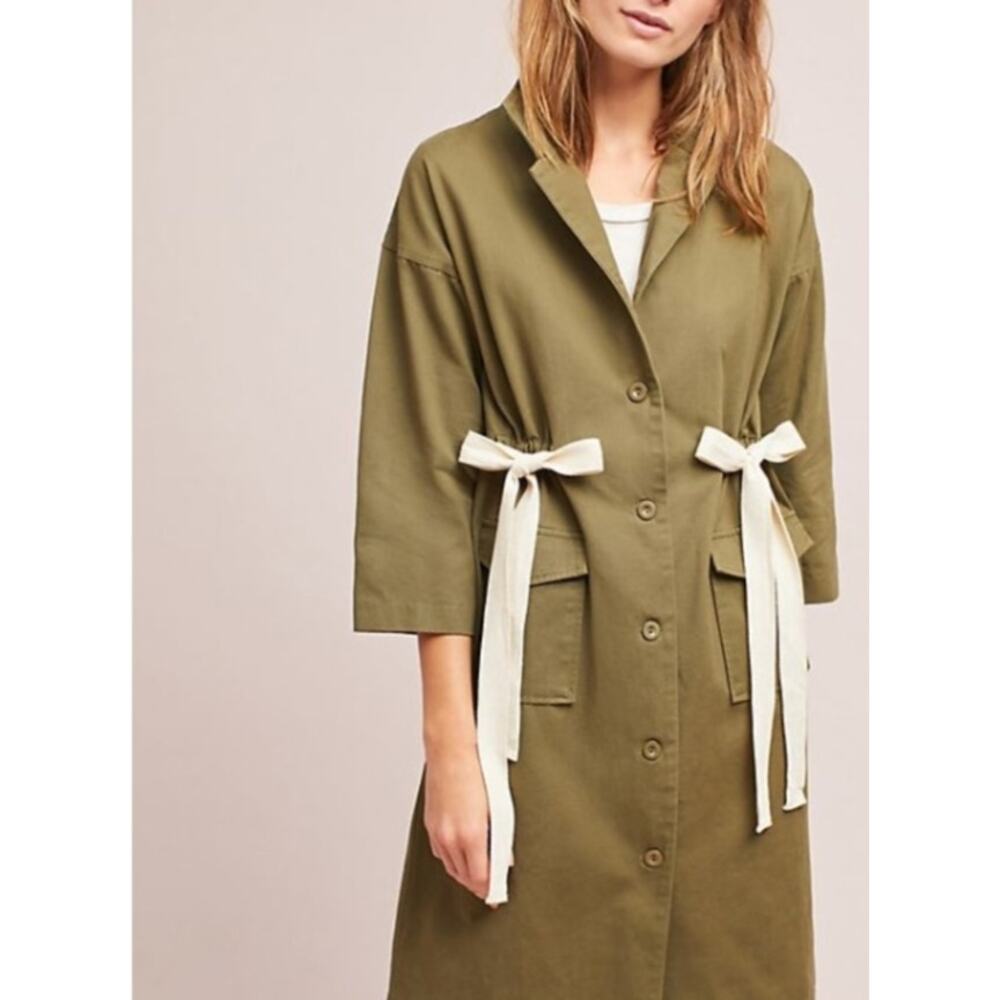 Anthropologie Harlyn Army Green Military Jacket Blazer with Bow Detail XSmall XS